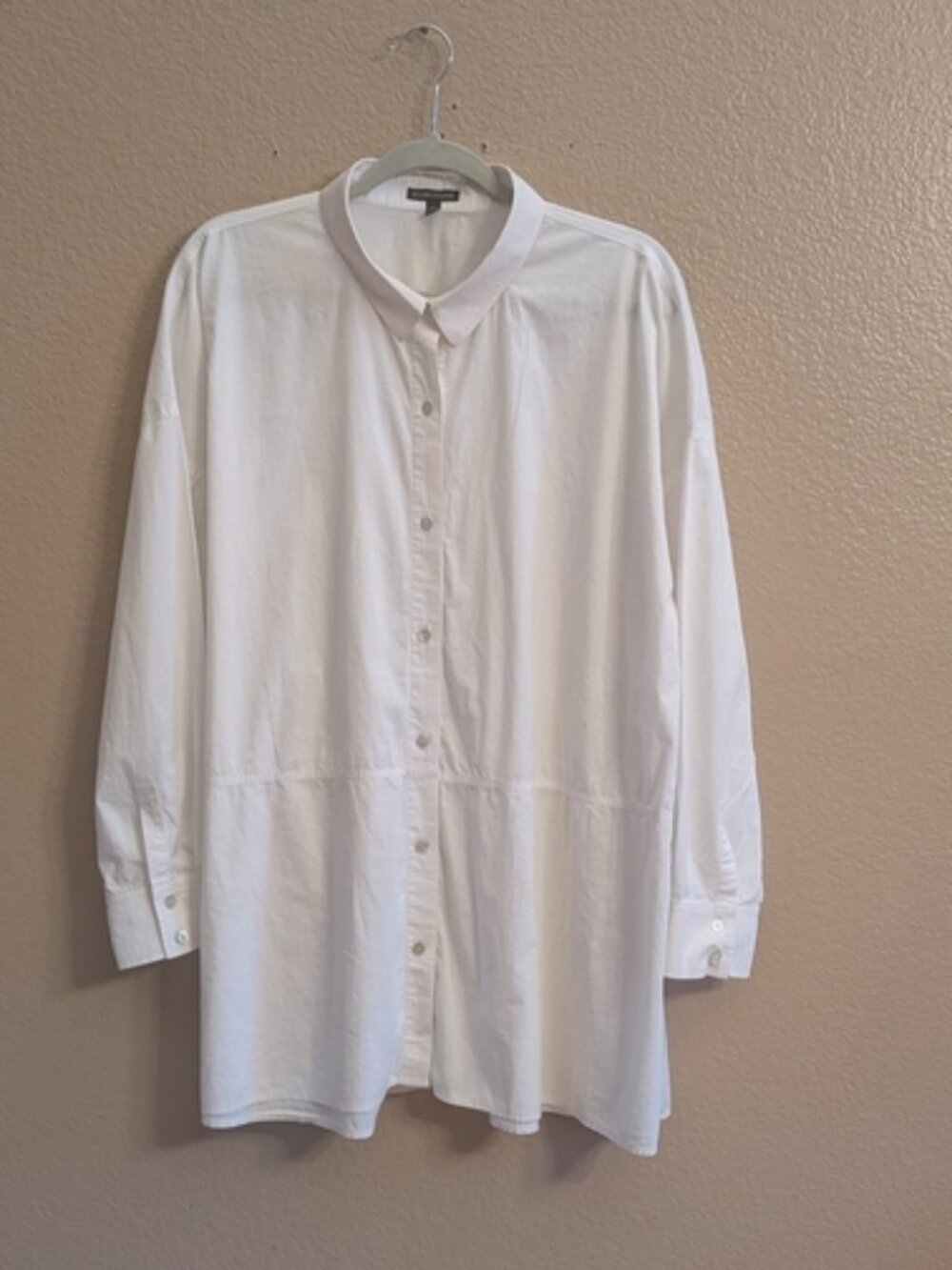 Eileen Fisher White Organic Cotton Spandex Button-Front Tunic Shirt